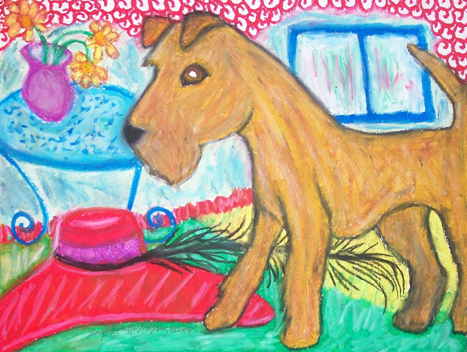 Irish Terrier In The Attic Tiny Aceo Dog Art Card Print 2.5 X 3.5 Dogs