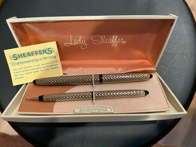 Vintage Lady Scheaffer Fountain Pen-pencil Set W/original Case - Paisley Gold