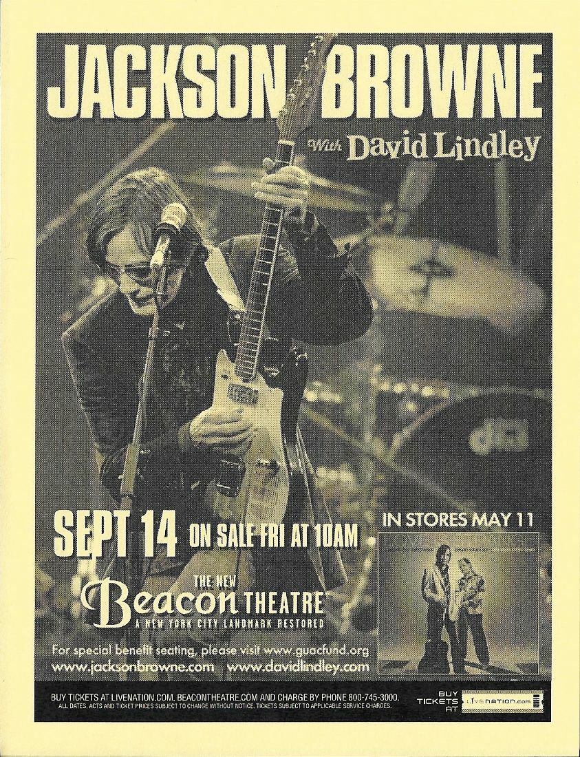 Jackson Browne Patty Griffin Buddy Miller Concert Handbill Mini Poster Nyc  2010