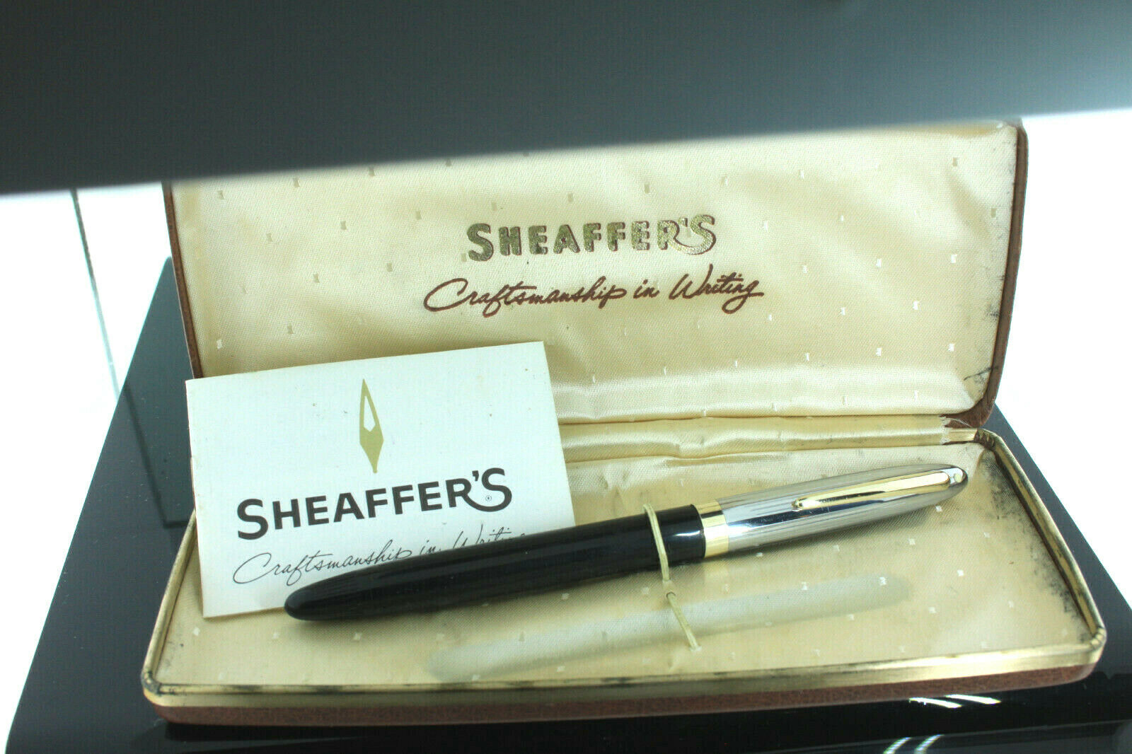 Vintage Sheaffer's Snorkel Mint In Box. Chrome Gold Black  Vintage Fountain Pen