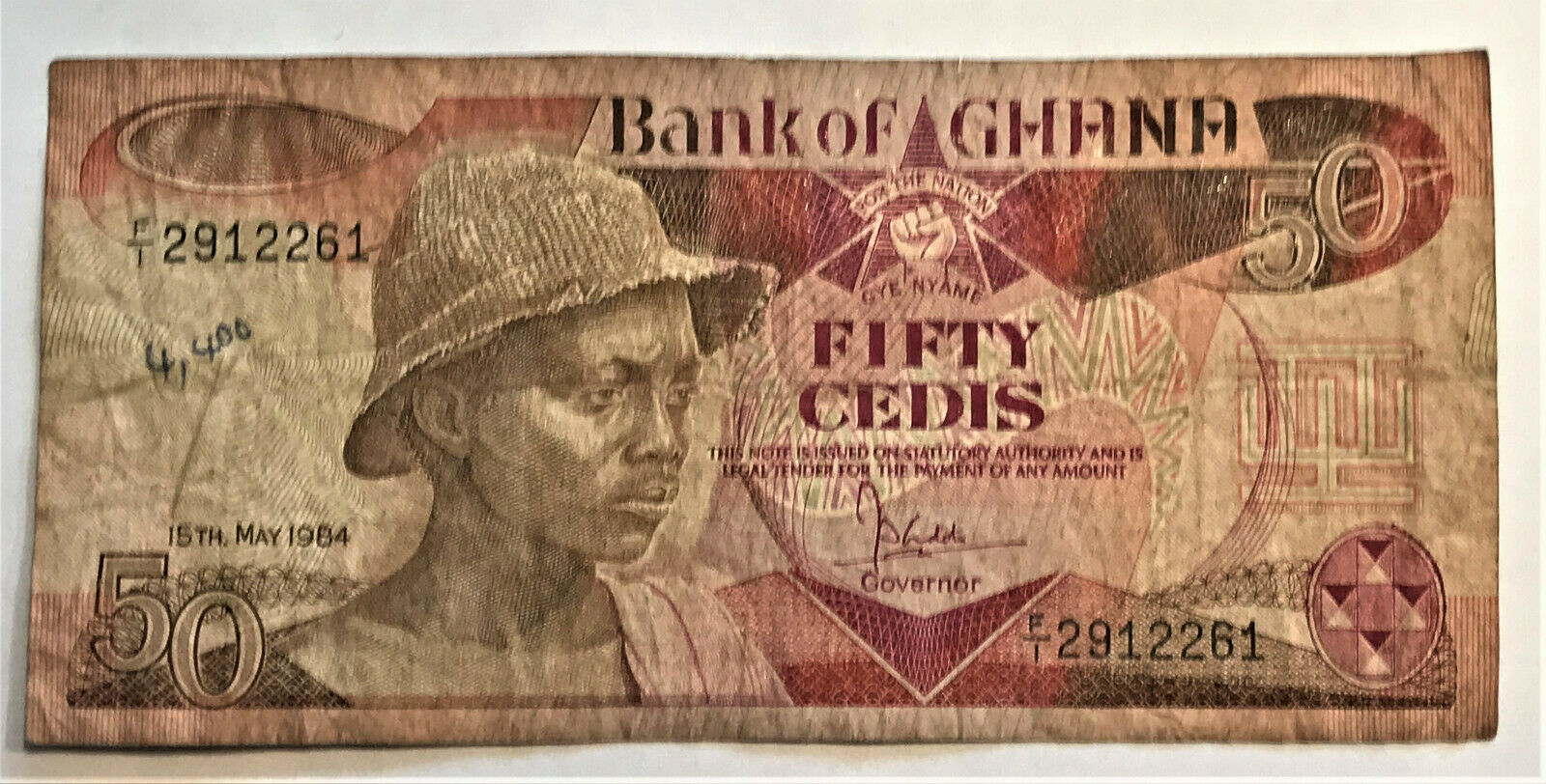 1984 Ghana 50 Fifty Cedis Bill Average Circulated Vg
