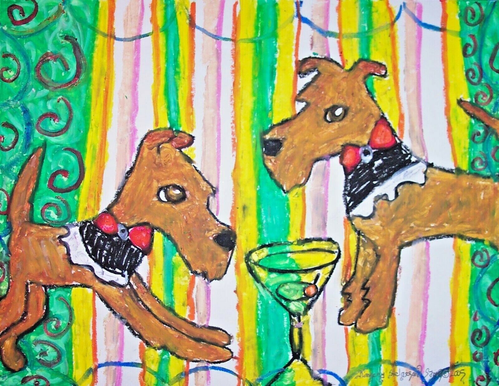 Irish Terrier Drinking A Martini Tiny Aceo Dog Art Card Print 2.5 X 3.5 Dogs