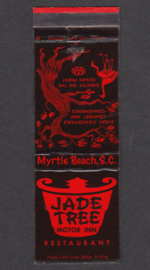 Jade Tree Motor Inn Restaurant Myrtle Beach Sc Matchcover