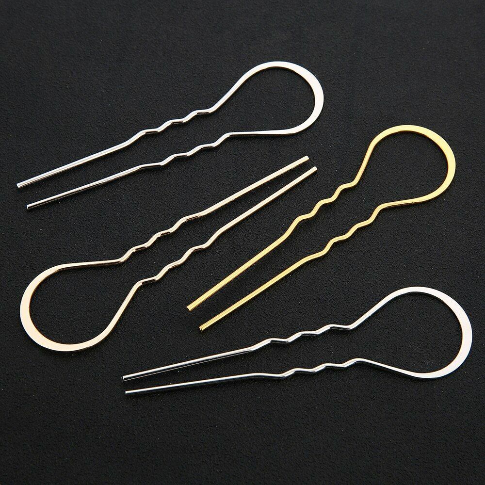 10pcs U-shape Wavy Hairpin Fork 3x10.5cm Metal Slide Bun Holder Hair Jewelry Fin