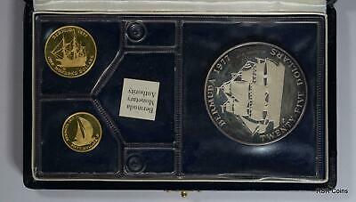 1977 Bermuda 2 Gold Coins: $100 8.10g, $50 4.05g 90% Gold $25 1 Silver 55g #9108