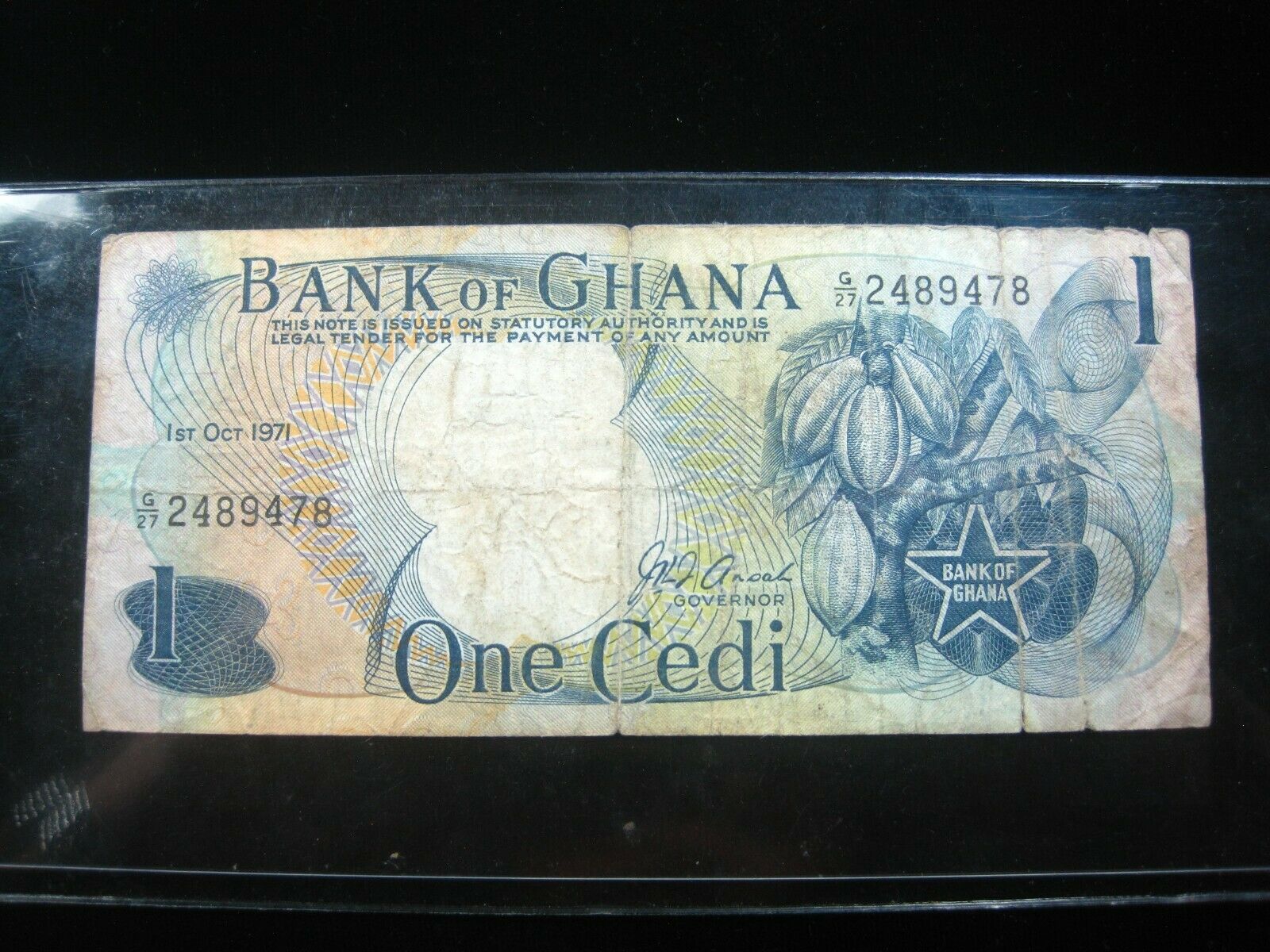 Ghana 1 Cedi 1971 Ghanaian Star Cocoa Nice  9478# Currency Bank Money Banknote