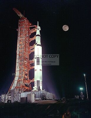 Apollo 17 Saturn V At Launch Pad 39a Under Full Moon - 8x10 Nasa Photo (ep-165)