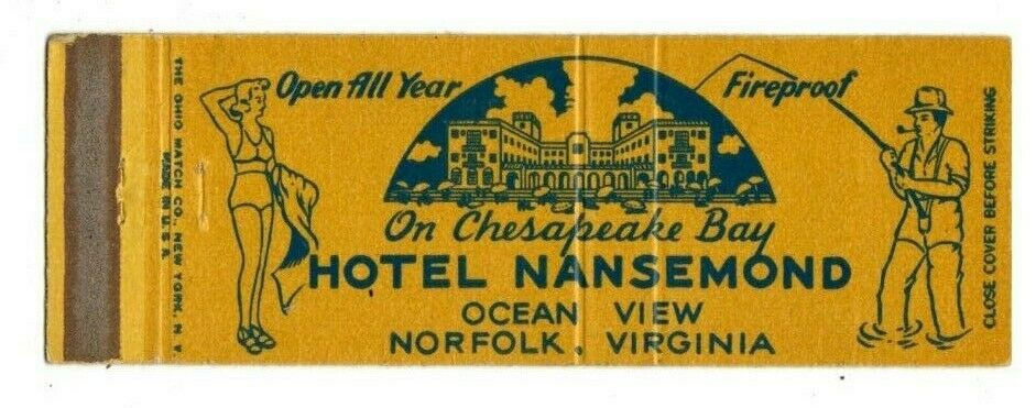 Hotel Nansemond Full Length Matchcover Matchbook - Norfolk, Virginia - Girlie
