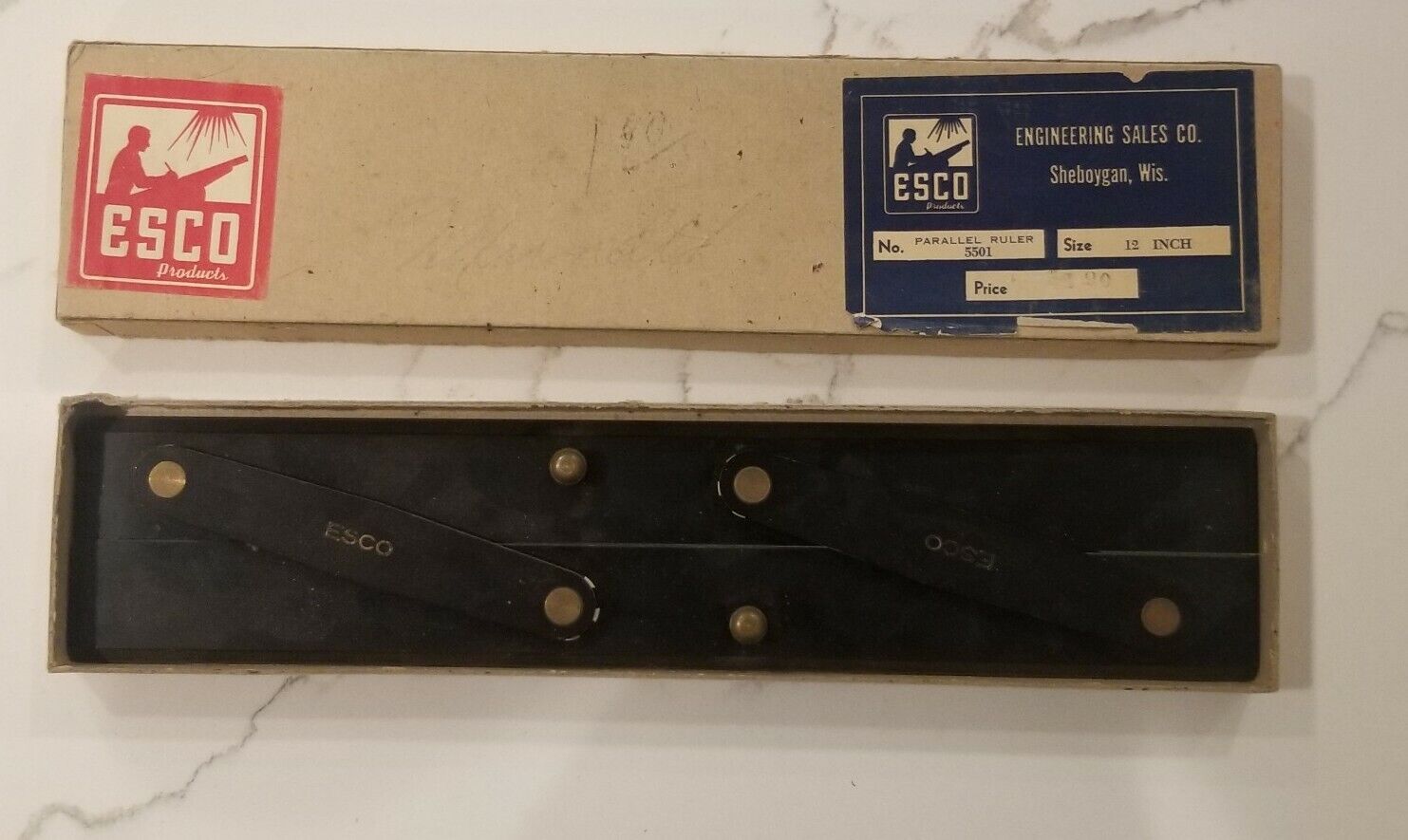 Vintage Esco Parallel Ruler Navigation 12" Original Box No. 5501 Engineering