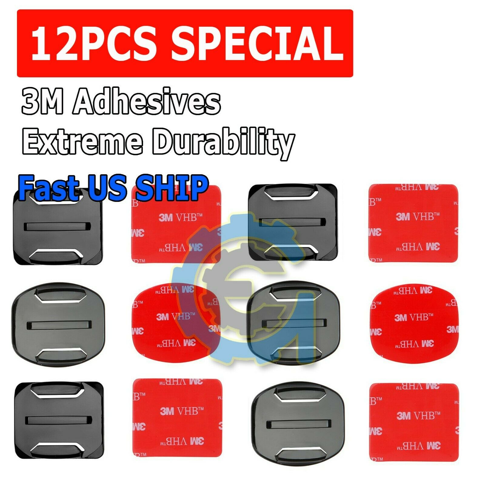 Portable 12pcs Helmet Flat Curved 3m Adhesive Pads For Gopro Hero 4 5 6 7 Mount
