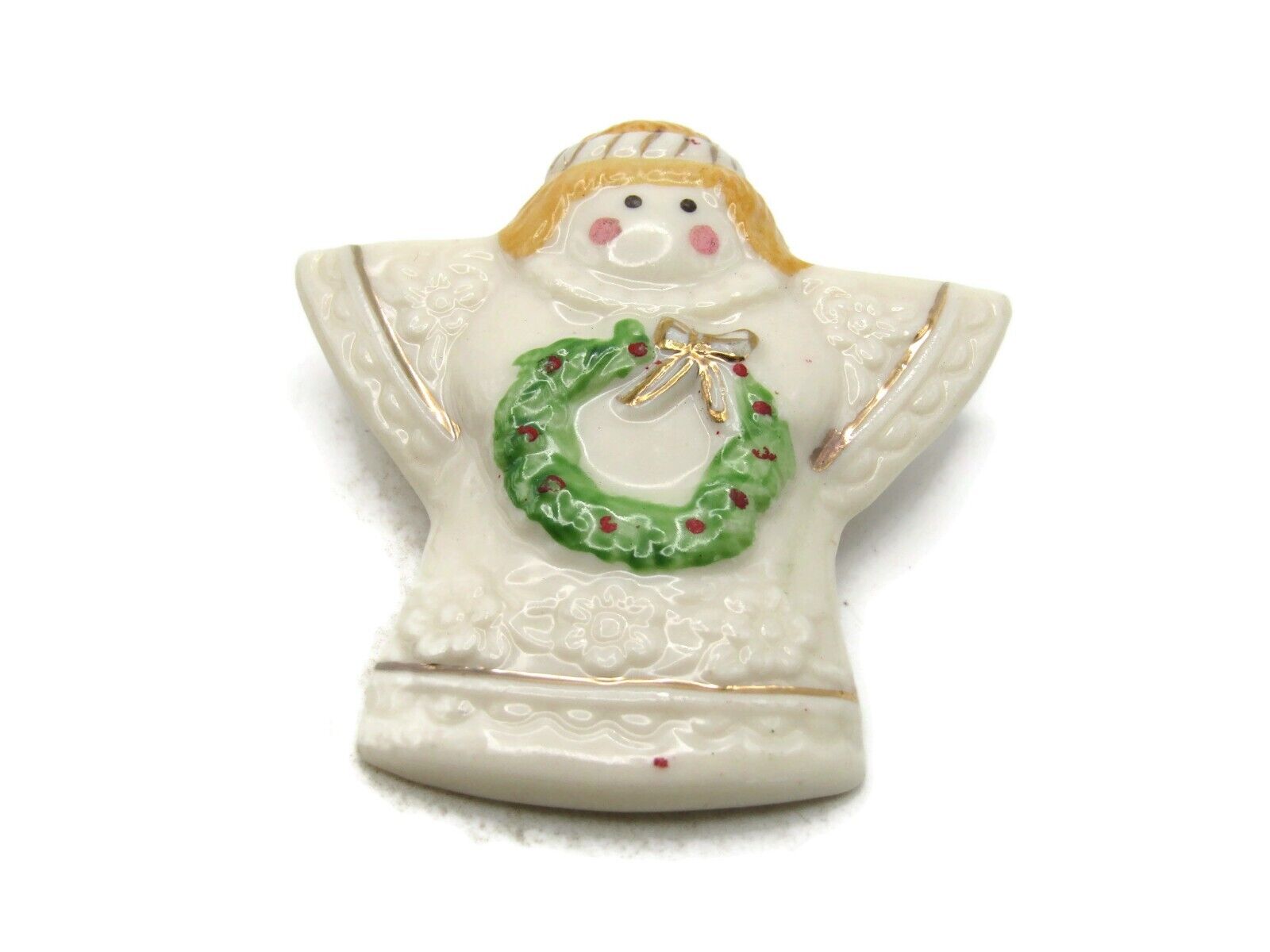 Vintage Ceramic Angel Pin Holiday Wreath Center