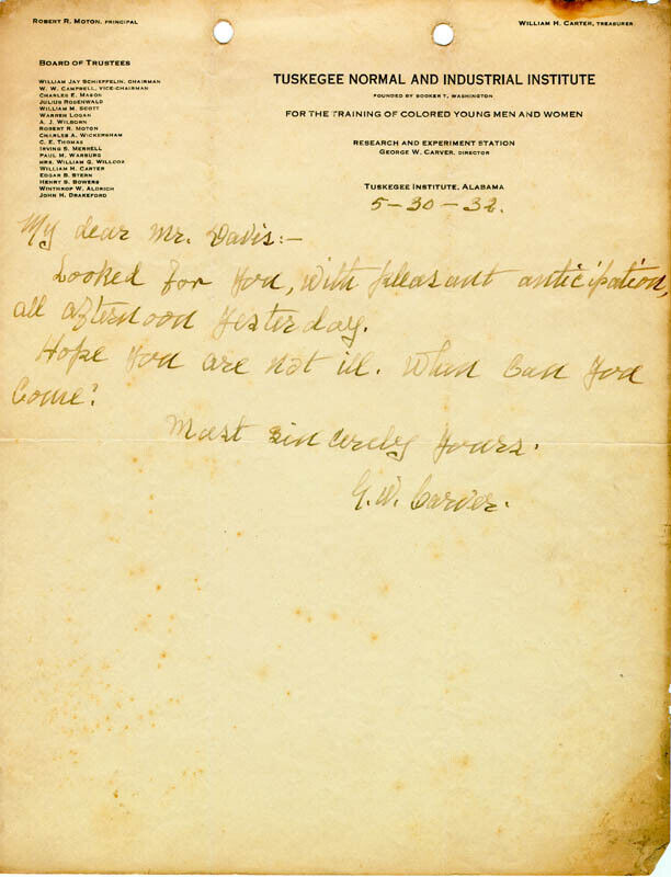 George Washington Carver - Autograph Letter Signed 05/30/1932