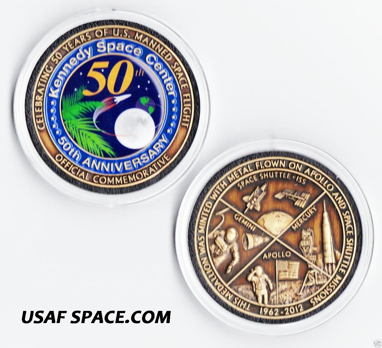 Nasa Kennedy Space Center -50th Anniversary- Coin Made With Mission Flown Metal