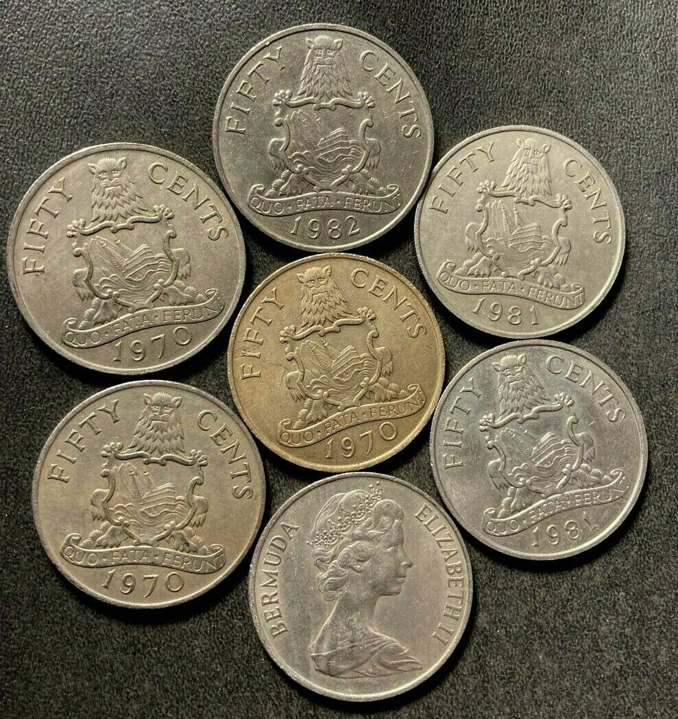 Old Bermuda Coin Lot - 50 Cents - 7 Excellent Coins - Lot #a9